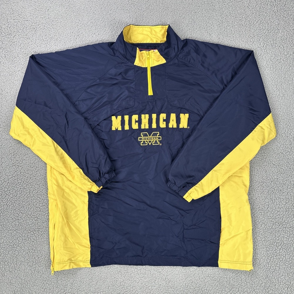 VTG Y2K Cadre Michigan Wolverines 1/4 Zip Windbreaker Men 2XL Blue Embroidered